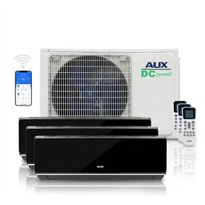 AUX multi-split unit airco 8,0 kW Zwart Deluxe met 3 x 3,5 kW binnen units