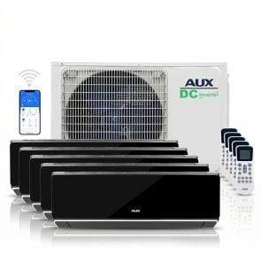AUX multi-split unit airco 12 kW Zwart Deluxe met 5 x 3,5 kW binnen units