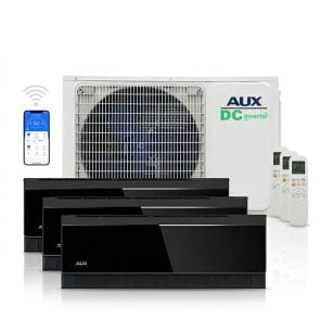 AUX multi-split unit airco 8,0 kW Zwart C-serie met 3 x 3,5 kW binnen units