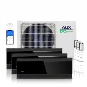 AUX multi-split unit airco 8,0 kW Zwart C-serie met 3 x 3,5 kW binnen units