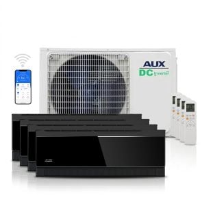 AUX multi-split unit airco 10,5 kW Zwart C-serie met 4 x 3,5 kW binnen units