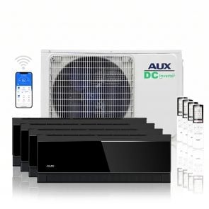 AUX multi-split unit airco 10,5 kW Zwart C-serie met 4 x 3,5 kW binnen units