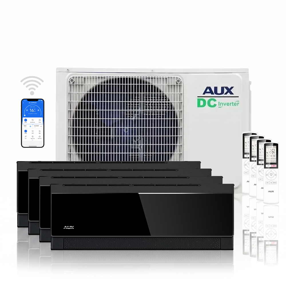 AUX multi-split unit airco 10,5 kW Zwart C-serie met 4 x 3,5 kW binnen units