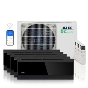 AUX multi-split unit airco 12 kW Zwart C-serie met 5 x 3,5 kW binnen units