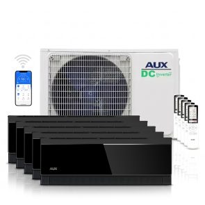 AUX multi-split unit airco 12 kW Zwart C-serie met 5 x 3,5 kW binnen units