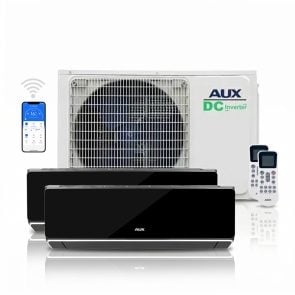 AUX multi-split unit airco 4,1 kW Zwart Deluxe met 2 x 2,5 kW binnen units