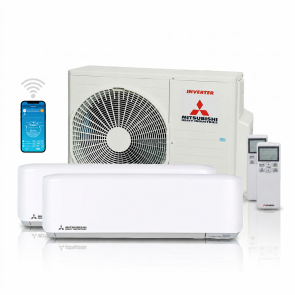 Mitsubishi SCM60 + SRK25ZS-WF + SRK50ZS-WF Multisplit 6,0 kW totaalpakket met WiFi