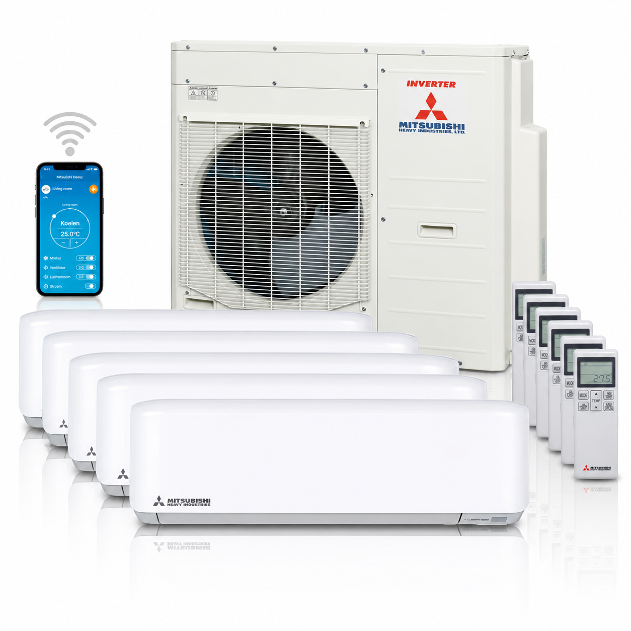 Mitsubishi SCM100 + SRK25ZS-WF (5x) Multisplit 10,0 kW totaalpakket met WiFi